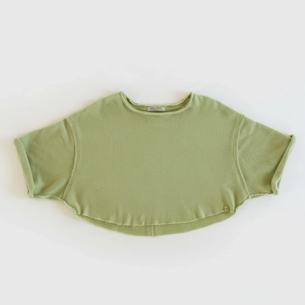 Free People We The Free Relaxed Short Sleeve Crop Top Light Green Womens XS